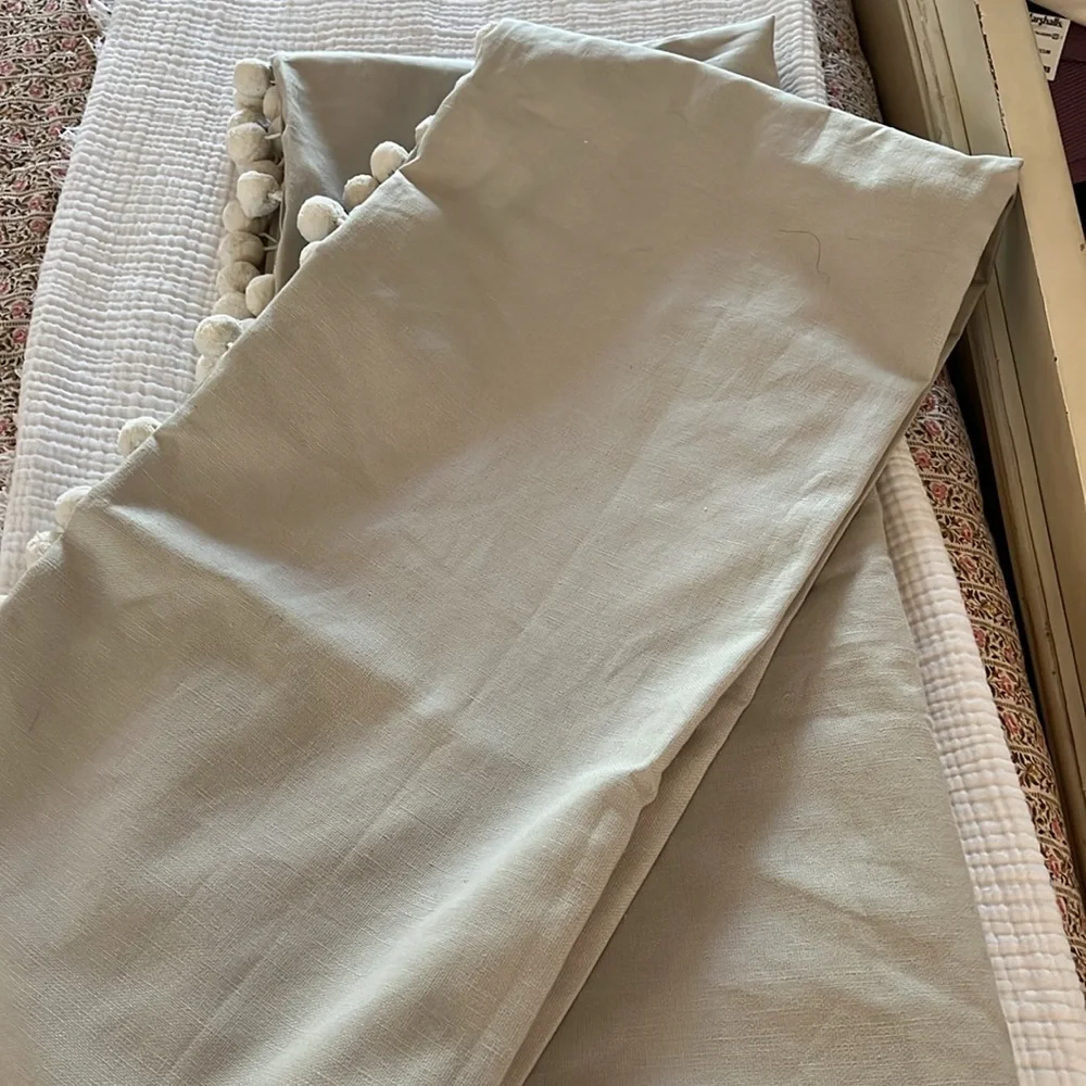 NWOT Restoration Hardware Baby & Child Tan Cotton/Linen Drapery Panels PomPoms
